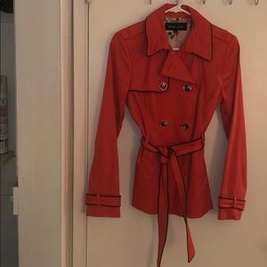 Adorable Orange/red pea coat with wrap around belt